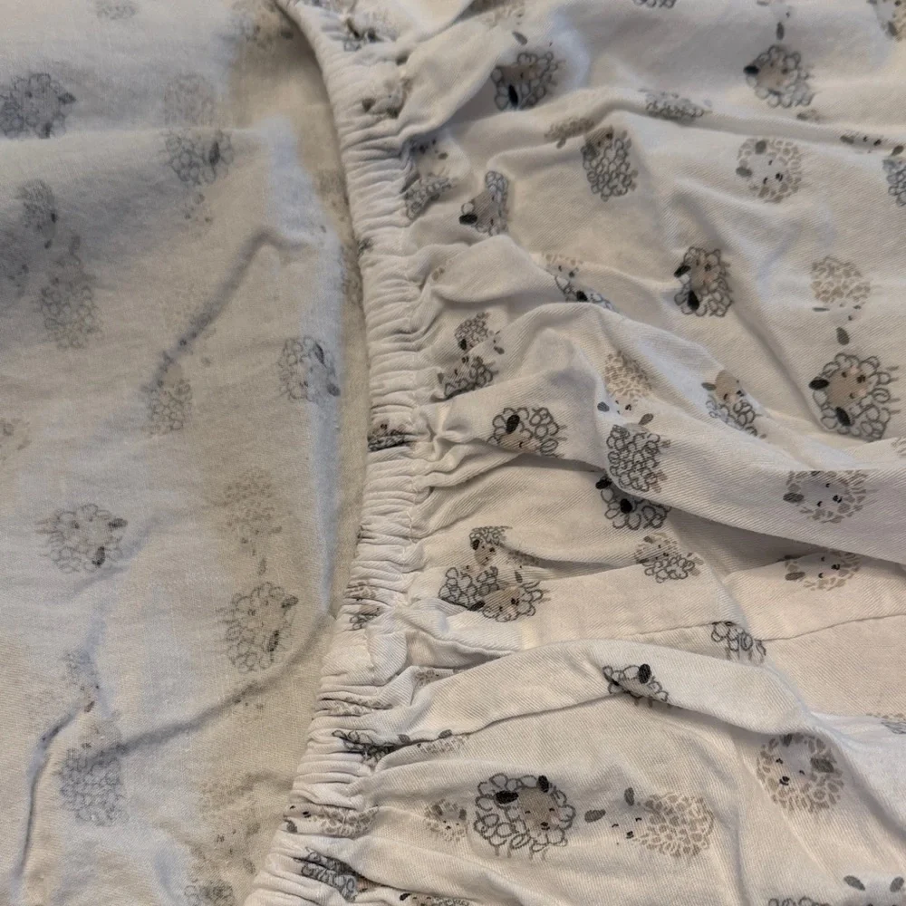 2 Cotton Fitted Crib Sheets Gray White Nursery Bedding Set + Blanket